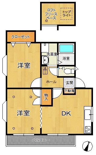 プラージュ打出小槌(2LDK/2階)の間取り写真