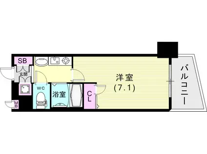 アスヴェルみなと元町OCEANFRONT(1K/2階)の間取り写真