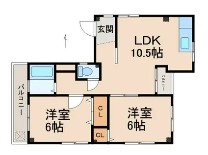 グリーンプラザ本町(2LDK/3階)の間取り写真