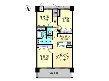 アルビオアルファ渚ガーデン(3LDK/2階)の間取り写真