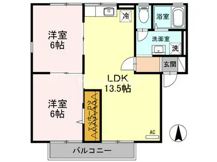 ガーデン・シャトレI ファミリー棟(2LDK/2階)の間取り写真
