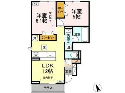 グラースK(2LDK/1階)の間取り写真