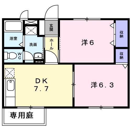 プリエールハイツB(2DK/1階)の間取り写真