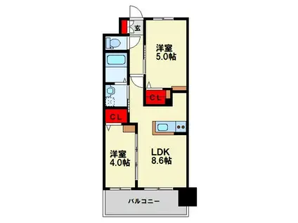 コンダクトレジデンスHIGUCHIMACHI(2LDK/9階)の間取り写真