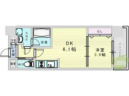 プレジオ十三(1DK/13階)の間取り写真