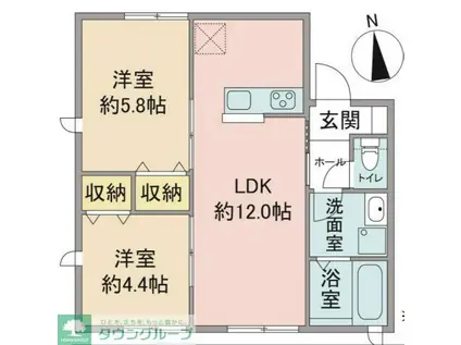 バンヤン(2LDK/2階)の間取り写真