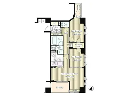 コクヨーレ日本橋(2LDK/9階)の間取り写真