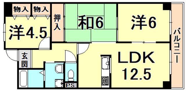 ファミリアル門戸(3LDK/2階)の間取り写真