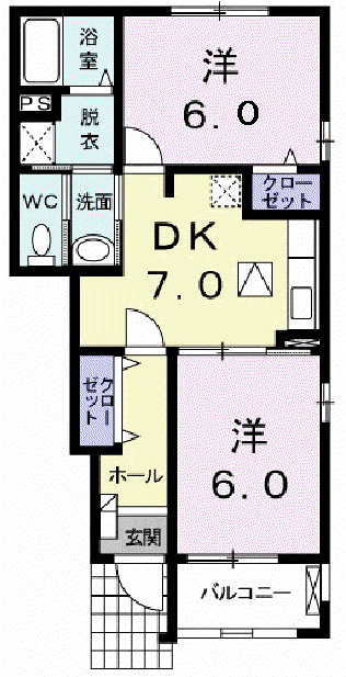 ダンデライオンC(2DK/1階)の間取り写真