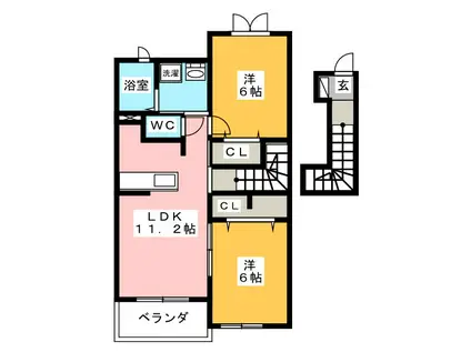 コットン ハウス B(2LDK/2階)の間取り写真