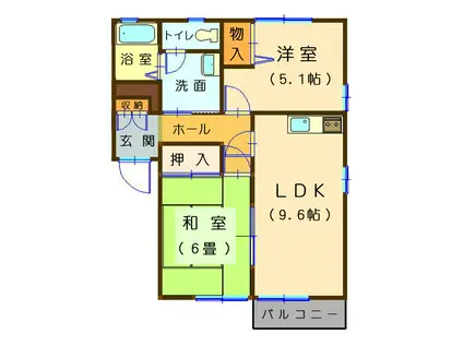 ベルフラワーK B棟(2LDK/1階)の間取り写真