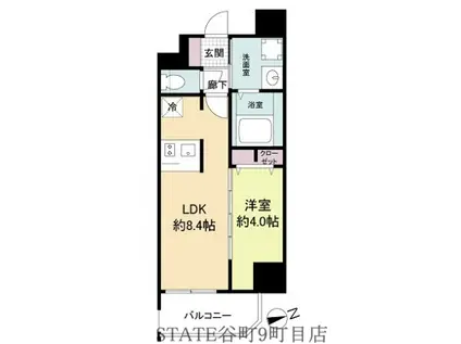 スプランディッド難波ウエスト(1LDK/4階)の間取り写真