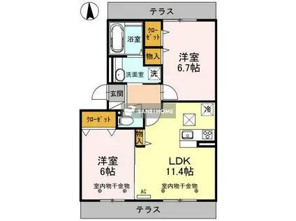 ヴィラグランデII(2LDK/1階)の間取り写真