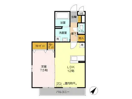 バニュルスIV(1LDK/3階)の間取り写真