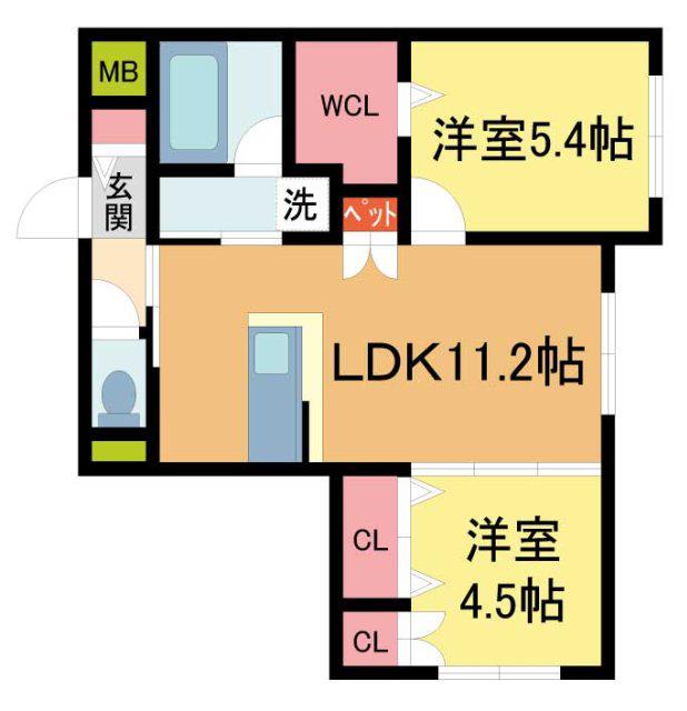 LA VITA西宮北口(2LDK/1階)の間取り写真