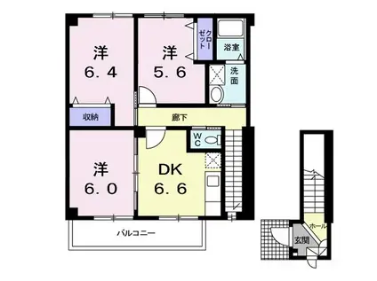 サイド ウォーク(3DK/2階)の間取り写真