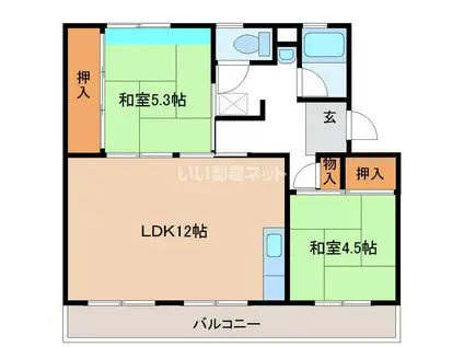 ラ・ビスタ太閤山303号棟(2LDK/2階)の間取り写真