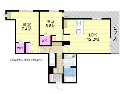 WELLEN岸辺(2LDK/1階)の間取り写真