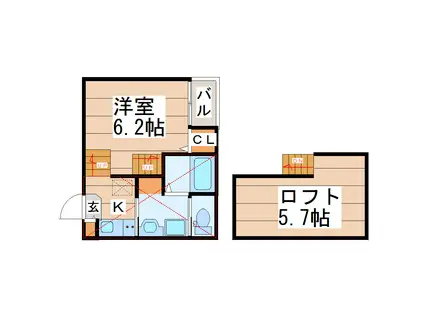 ユナプレイス宮城野(1K/1階)の間取り写真