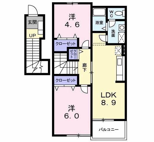 エヴァーグリーン吉富B(2LDK/2階)の間取り写真