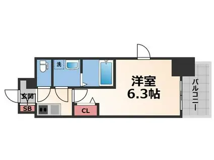 フォーリアライズ大阪ミッテ(1K/6階)の間取り写真