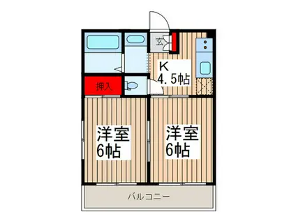 ホーリーグラウンドみずほ台(2K/4階)の間取り写真