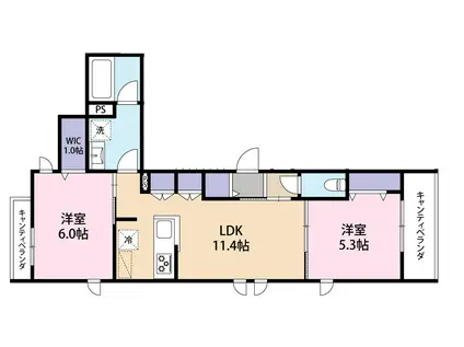 グラース等々力(2LDK/2階)の間取り写真