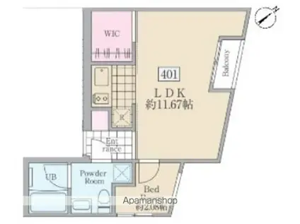 REVERESIDENCE市ヶ谷II(1LDK/4階)の間取り写真