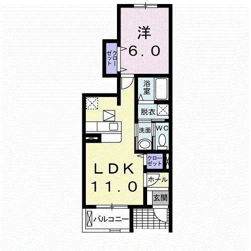 ラ・プリマヴェーラ(1LDK/1階)の間取り写真