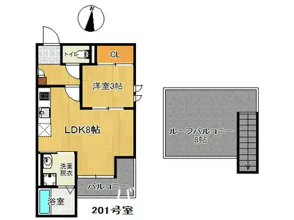 GRANDTIC SUNBATH紫(1LDK/2階)の間取り写真