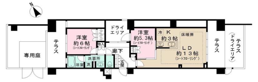 THEパームス西ヶ原(2LDK/1階)の間取り写真