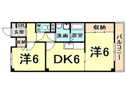 リブレメゾン仁川(2DK/3階)の間取り写真