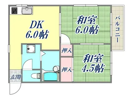 ホワイトハイツ(2DK/2階)の間取り写真