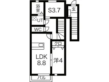 LILIAN(1SLDK/2階)の間取り写真
