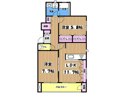 アージュ・ドール F棟(2LDK/1階)の間取り写真