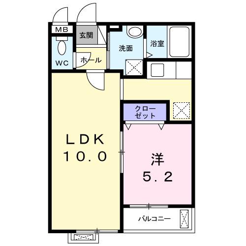 フルー リール(1LDK/2階)の間取り写真