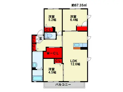 NADYAII B棟 (3LDK/1階)の間取り写真