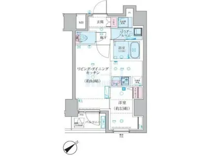 ジェノヴィア椎名町(1LDK/11階)の間取り写真