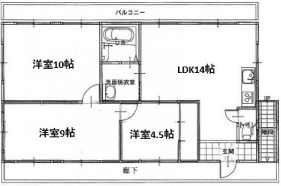西本アパート(3LDK/3階)の間取り写真