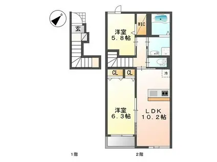 ツインパラスI(1LDK/2階)の間取り写真