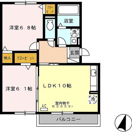 グリュックIIIB棟(2LDK/2階)の間取り写真