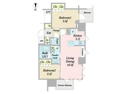 アルファグランデ日暮里(2LDK/2階)の間取り写真