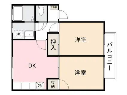 リバティハイツA・B(2DK/2階)の間取り写真