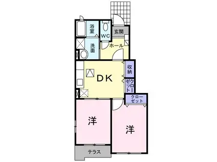 スプリングヴィラC(2DK/1階)の間取り写真