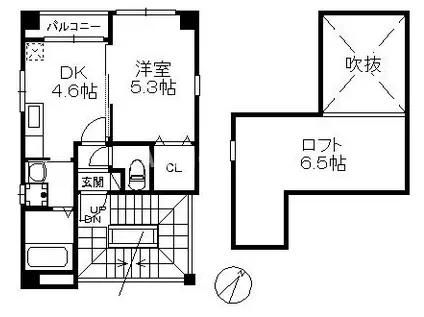 トルナーレ美野島(1DK/2階)の間取り写真