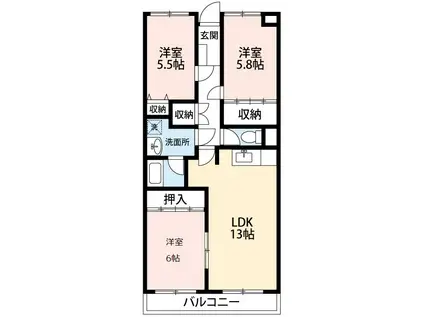 エルハイム岡崎(3LDK/2階)の間取り写真