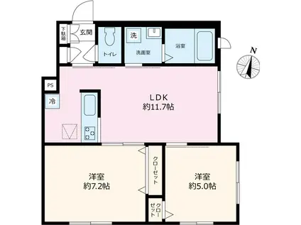 ヒルズ西片(2LDK/1階)の間取り写真