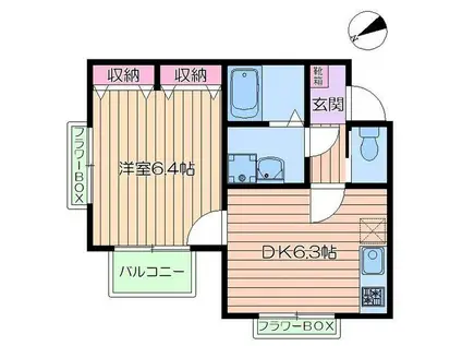 トレニア(1DK/2階)の間取り写真