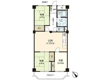 みゆきパークマンション B棟(3LDK/5階)の間取り写真