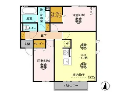 スカイブルー K(2LDK/2階)の間取り写真